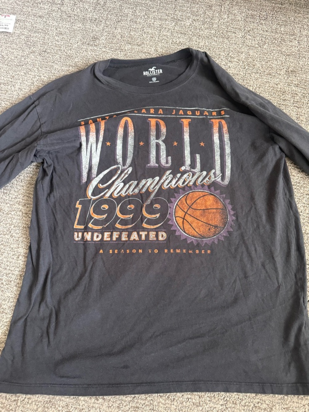 Hollister Black Long Sleeve 'World Champions 1999' Basketball Tee